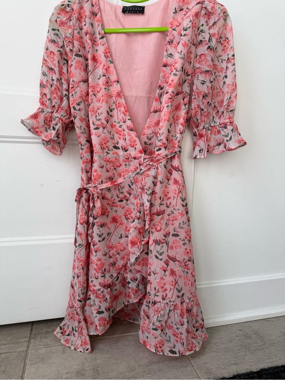 WOMANCE Pink Floral Wrap Dress